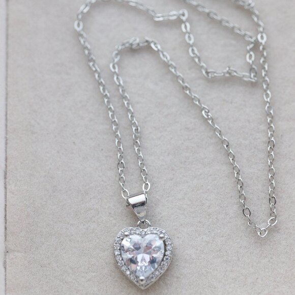 S925 Heart Shape CZ Necklace Sterling Silver Stamped S925 - Picture 10 of 11